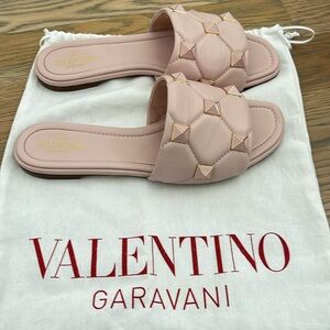 Valentino Stud Leather Slides in Light Pink